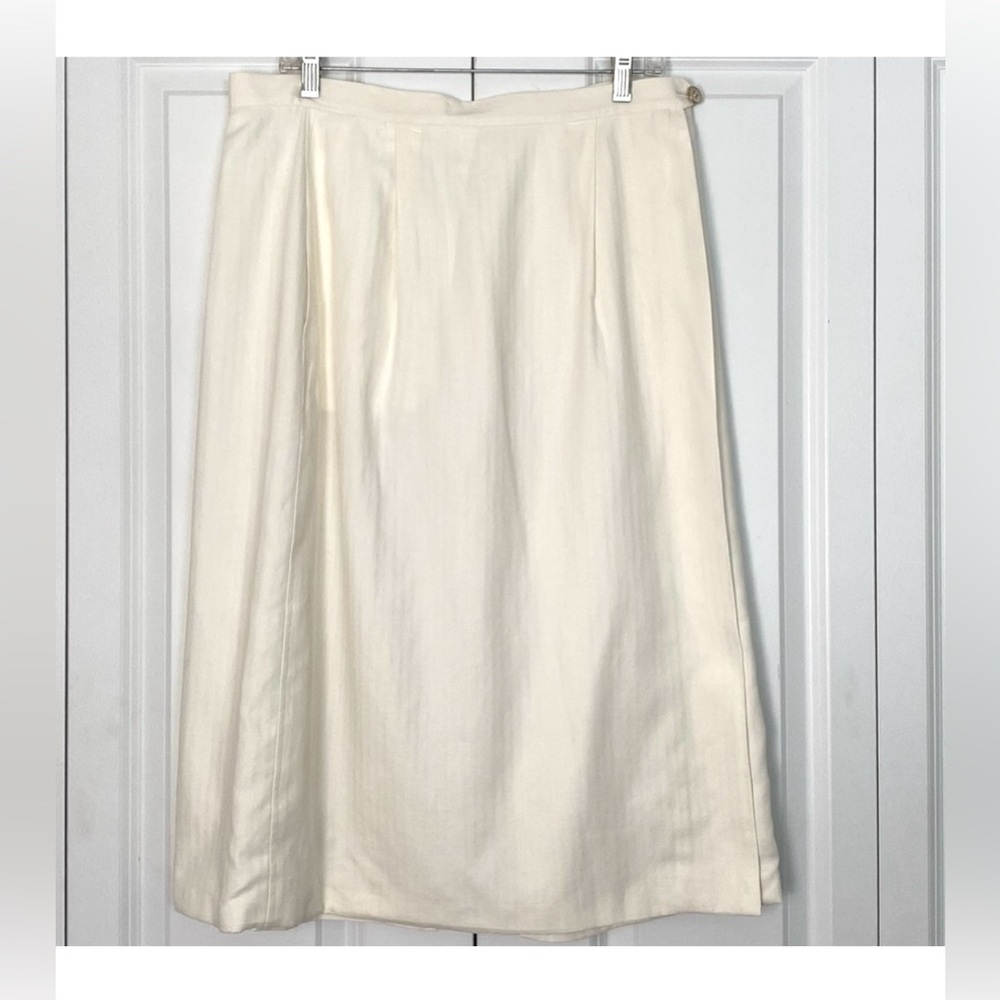 Giuliva Italian Silk Cashmere Pleated Midi Wrap Skirt Cream Size 46 Size 12